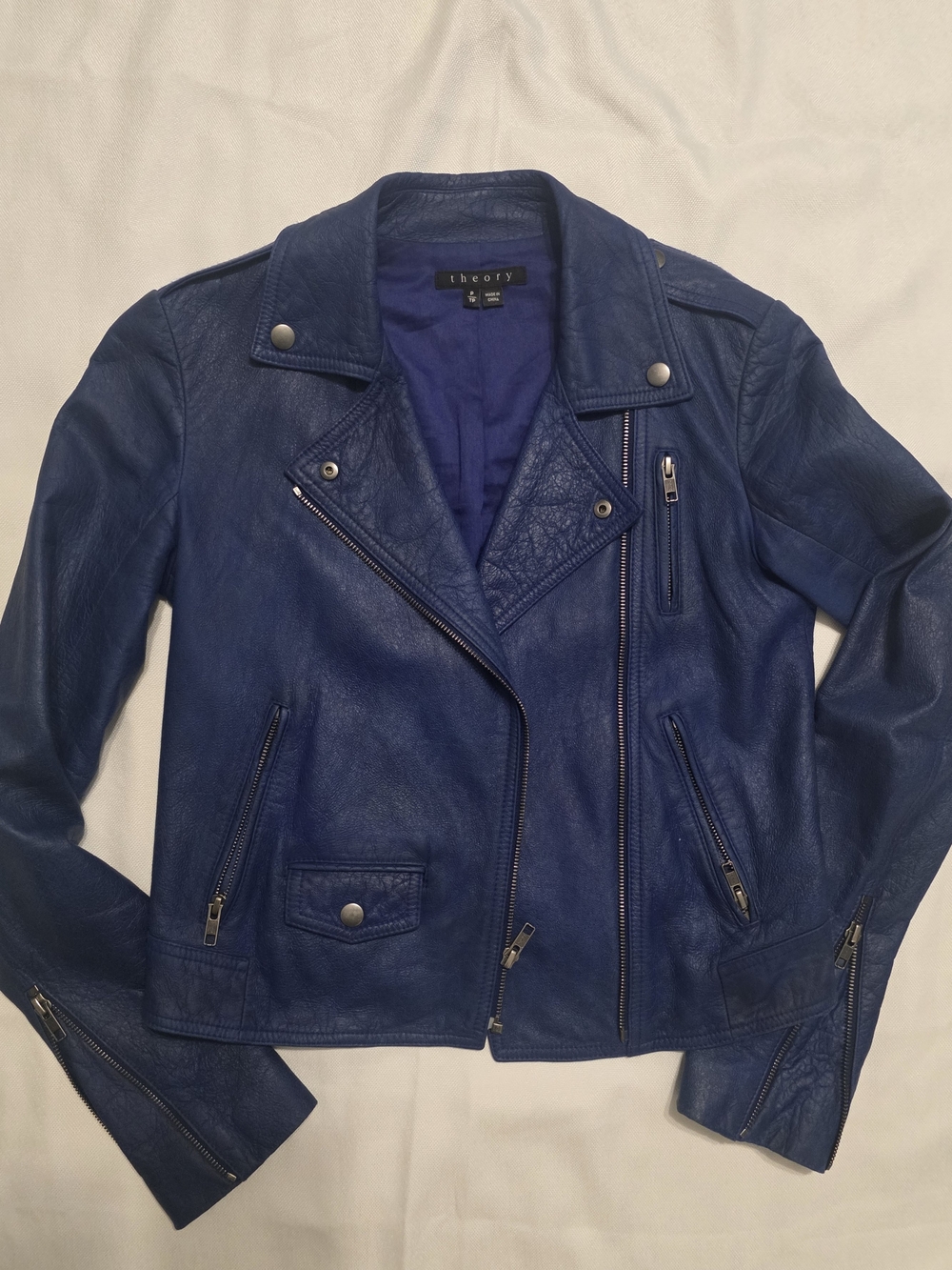 Vintage Theory Women's Blue Leather Moto Jacket